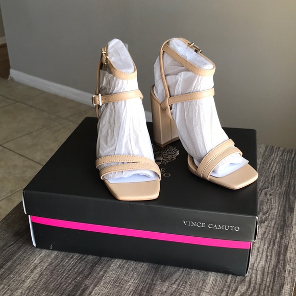 Vince Camuto Beige Strappy Block Heels
